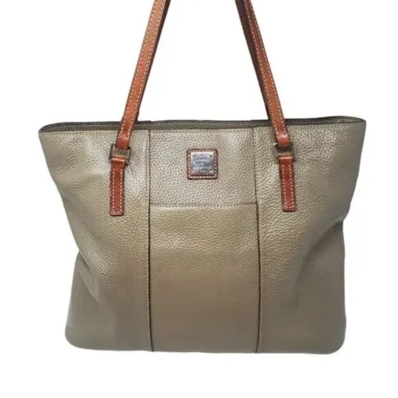 Dooney & Bourke Pebble Grain Leather Lexington Tote Bag Handbag Taupe call outs - Picture 1 of 17